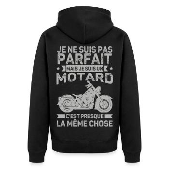 Motard Pas Parfait Humour Moto - Veste à capuche bio Premium Unisexe - noir - Dos - Nico (187cm)