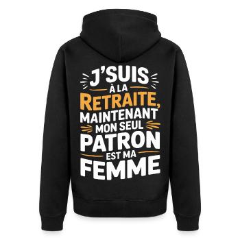 Retraite humour homme patron c’est ma femme - Unisex Premium Organic Zip Hoodie - black - Back - Nico (187cm)