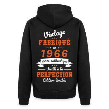 1966 – Vintage – Aged to perfection - Unisex Premium Organic Zip Hoodie - black - Back - Nico (187cm)