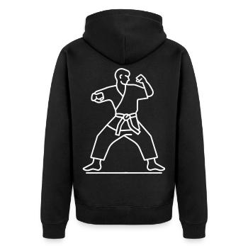 Karateka Skizze - Unisex Premium Bio Zip Hoodie - Schwarz - Hinten - Nico (187cm)