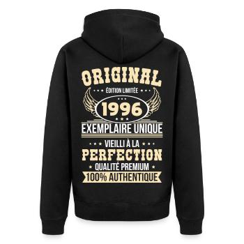 1996 – Exemplaire unique – Qualité premium - Veste à capuche bio Premium Unisexe - noir - Dos - Nico (187cm)