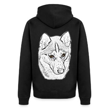 Wolfskopf Linienstudie - Unisex Premium Bio Zip Hoodie - Schwarz - Hinten - Nico (187cm)
