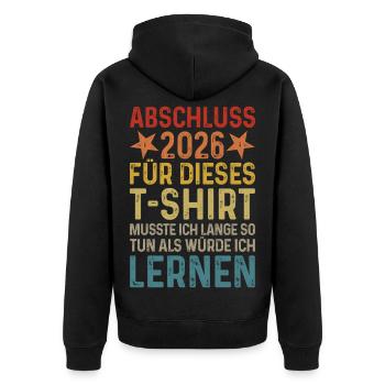 Abschluss 2026 - Unisex Premium Bio Zip Hoodie - Schwarz - Hinten - Nico (187cm)