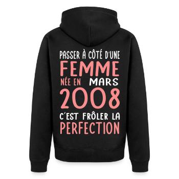 18th birthday - Born in March 2008 - Unisex Premium Organic Zip Hoodie - black - Back - Nico (187cm)