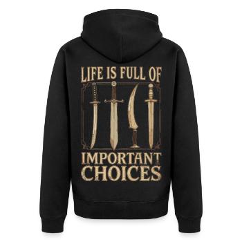 RPG Gamer: Die Qual der Wahl - Unisex Premium Bio Zip Hoodie - Schwarz - Hinten - Nico (187cm)