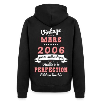 Anniversaire 20 ans - Vintage - Mars 2006 - Veste à capuche bio Premium Unisexe - noir - Dos - Nico (187cm)