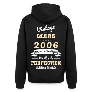 Anniversaire 20 ans - Vintage - Mars 2006 - Veste à capuche bio Premium Unisexe - noir - Dos - Nico (187cm)
