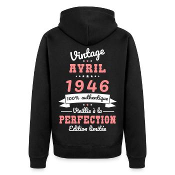 80. Geburtstag – Vintage – April 1946 - Unisex Premium Bio Zip Hoodie - Schwarz - Hinten - Nico (187cm)
