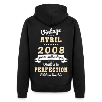18. Geburtstag – Vintage – April 2008 - Unisex Premium Bio Zip Hoodie - Schwarz - Hinten - Nico (187cm)