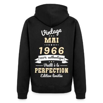 Anniversaire 60 ans - Vintage - Mai 1966 - Veste à capuche bio Premium Unisexe - noir - Dos - Nico (187cm)