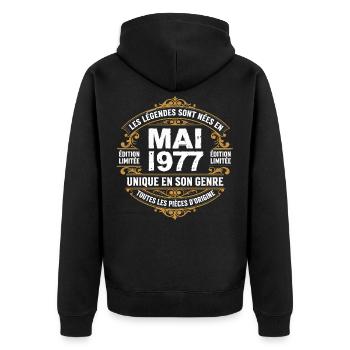 May 1977  - Veste à capuche bio Premium Unisexe - noir - Dos - Nico (187cm)