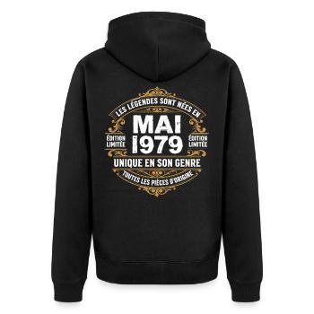 May 1979  - Veste à capuche bio Premium Unisexe - noir - Dos - Nico (187cm)