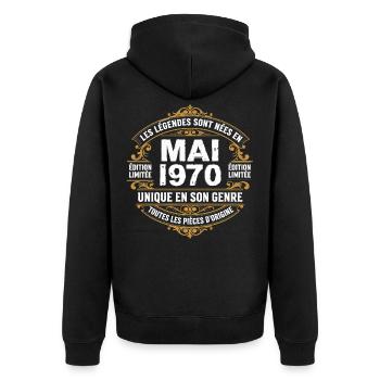 May 1970  - Veste à capuche bio Premium Unisexe - noir - Dos - Nico (187cm)