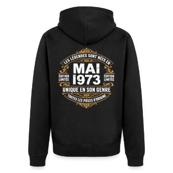 May 1973  - Veste à capuche bio Premium Unisexe - noir - Dos - Nico (187cm)