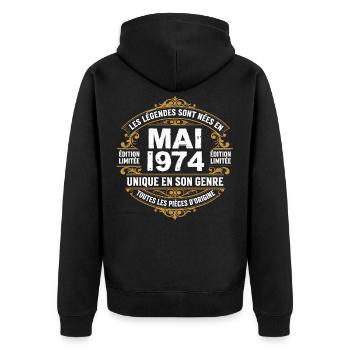 May 1974  - Veste à capuche bio Premium Unisexe - noir - Dos - Nico (187cm)
