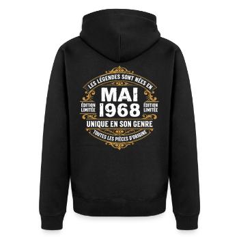 May 1968  - Veste à capuche bio Premium Unisexe - noir - Dos - Nico (187cm)