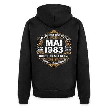 May 1983  - Veste à capuche bio Premium Unisexe - noir - Dos - Nico (187cm)