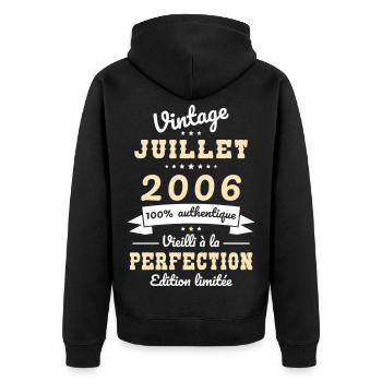 Anniversaire 20 ans - Vintage - Juillet 2006 - Veste à capuche bio Premium Unisexe - noir - Dos - Nico (187cm)