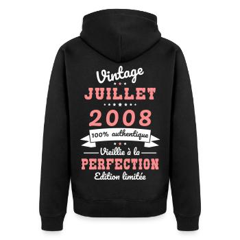 Anniversaire 18 ans - Vintage - Juillet 2008 - Veste à capuche bio Premium Unisexe - noir - Dos - Nico (187cm)