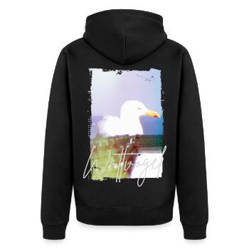 Wattvogel® Nordsee Möwe – Strandkorb Moment  - Unisex Premium Bio Zip Hoodie - Schwarz - Hinten - Nico (187cm)