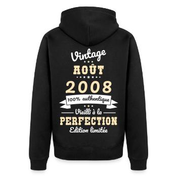 Anniversaire 18 ans - Vintage - Août 2008 - Veste à capuche bio Premium Unisexe - noir - Dos - Nico (187cm)