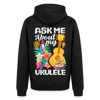 Demandez-moi à propos de mon ukulélé, un instrument hawaïen drôle - Veste à capuche bio Premium Unisexe - noir - Dos - Nico (187cm)
