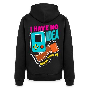 Keine Ahnung Was Das Ist - Lustiges Retro Design - Unisex Premium Bio Zip Hoodie - Schwarz - Hinten - Nico (187cm)