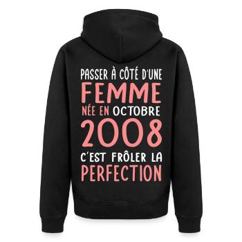 Anniversaire 18 ans - Née en Octobre 2008 - Veste à capuche bio Premium Unisexe - noir - Dos - Nico (187cm)