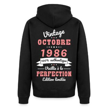 Anniversaire 40 ans - Vintage - Octobre 1986 - Veste à capuche bio Premium Unisexe - noir - Dos - Nico (187cm)