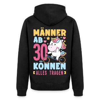 Männer Ab 30 Einhorn Humor - Unisex Premium Bio Zip Hoodie - Schwarz - Hinten - Nico (187cm)