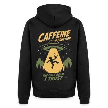 Caffeine Abduction lustiges UFO Kaffee Alien - Unisex Premium Bio Zip Hoodie - Schwarz - Hinten - Nico (187cm)