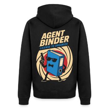 Agent Binder – License to Organize Büro Humor - Unisex Premium Bio Zip Hoodie - Schwarz - Hinten - Nico (187cm)