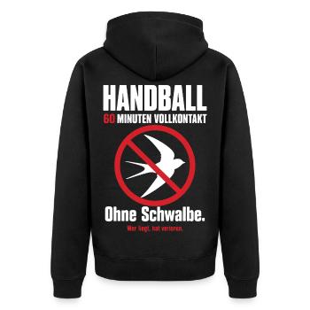 Ohne Schwalbe – Handballer Geschenk - Unisex Premium Bio Zip Hoodie - Schwarz - Hinten - Nico (187cm)