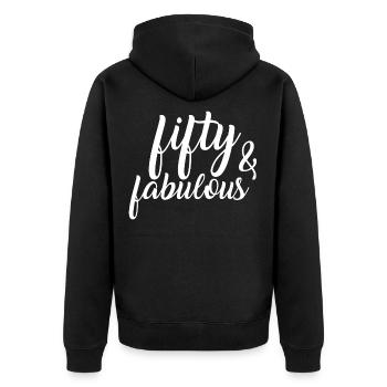Birthday Shirt - fifty and fabulous - Unisex Premium Organic Zip Hoodie - black - Back - Nico (187cm)