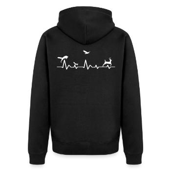 Herzschlag Tiere Geschenkidee Mann Waldtiere - Unisex Premium Bio Zip Hoodie - Schwarz - Hinten - Nico (187cm)