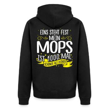 MOPS Schönheit Haustier Hunde 1000 Geschenk neu - Unisex Premium Bio Zip Hoodie - Schwarz - Hinten - Nico (187cm)