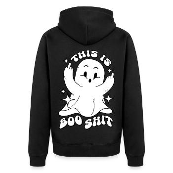Geist This is Boo Shit Lustige Halloween Sprüche - Unisex Premium Bio Zip Hoodie - Schwarz - Hinten - Nico (187cm)