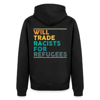 World Refugee Day Human Rights Antiracism E - Unisex Premium Organic Zip Hoodie - black - Back - Nico (187cm)