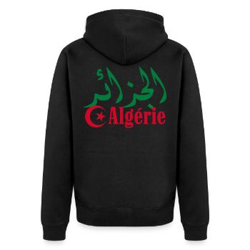 Algeria - Unisex Premium Organic Zip Hoodie - black - Back - Nico (187cm)