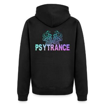 Psytrance GOA Festival Geschenk - Unisex Premium Bio Zip Hoodie - Schwarz - Hinten - Nico (187cm)