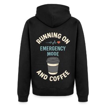 Kaffee statt Schlaf – Notfallmodus läuft - Unisex Premium Bio Zip Hoodie - Schwarz - Hinten - Nico (187cm)