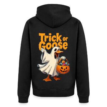 Trick or Goose Halloween Goose - Unisex Premium Organic Zip Hoodie - black - Back - Nico (187cm)