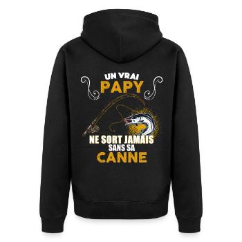 Papy canne à pêche. Idée cadeau papy pêcheur - Veste à capuche bio Premium Unisexe - noir - Dos - Nico (187cm)