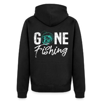 Gone Fishing - Unisex Premium Bio Zip Hoodie - Schwarz - Hinten - Nico (187cm)