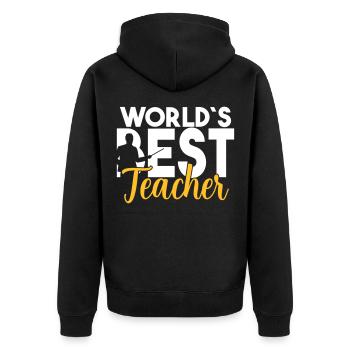 Welt bester Lehrer Lehrerin Schüler cooler Spruch - Unisex Premium Bio Zip Hoodie - Schwarz - Hinten - Nico (187cm)