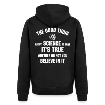 oliverding/Spielwiese/NEIL DEGRASSE Tyson Wissensc - Unisex Premium Bio Zip Hoodie - Schwarz - Hinten - Nico (187cm)