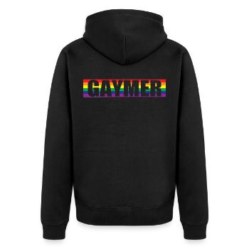 Gaymer - Unisex Premium Bio Zip Hoodie - Schwarz - Hinten - Nico (187cm)