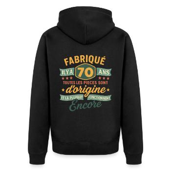 Fabriqu il y a 70 ans 70 ans Anniversaire bla - Veste à capuche bio Premium Unisexe - noir - Dos - Nico (187cm)
