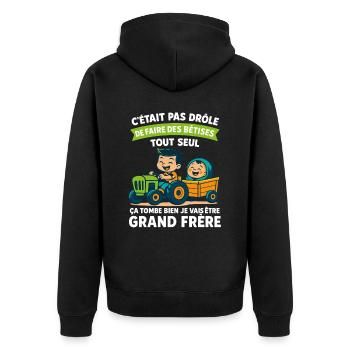 Enfant Grand Frère en Mission - Annonce Grossesse - Veste à capuche bio Premium Unisexe - noir - Dos - Nico (187cm)