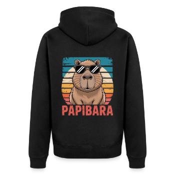 Papibara Capybara Papa | Vatertag Bester Papa - Unisex Premium Bio Zip Hoodie - Schwarz - Hinten - Nico (187cm)